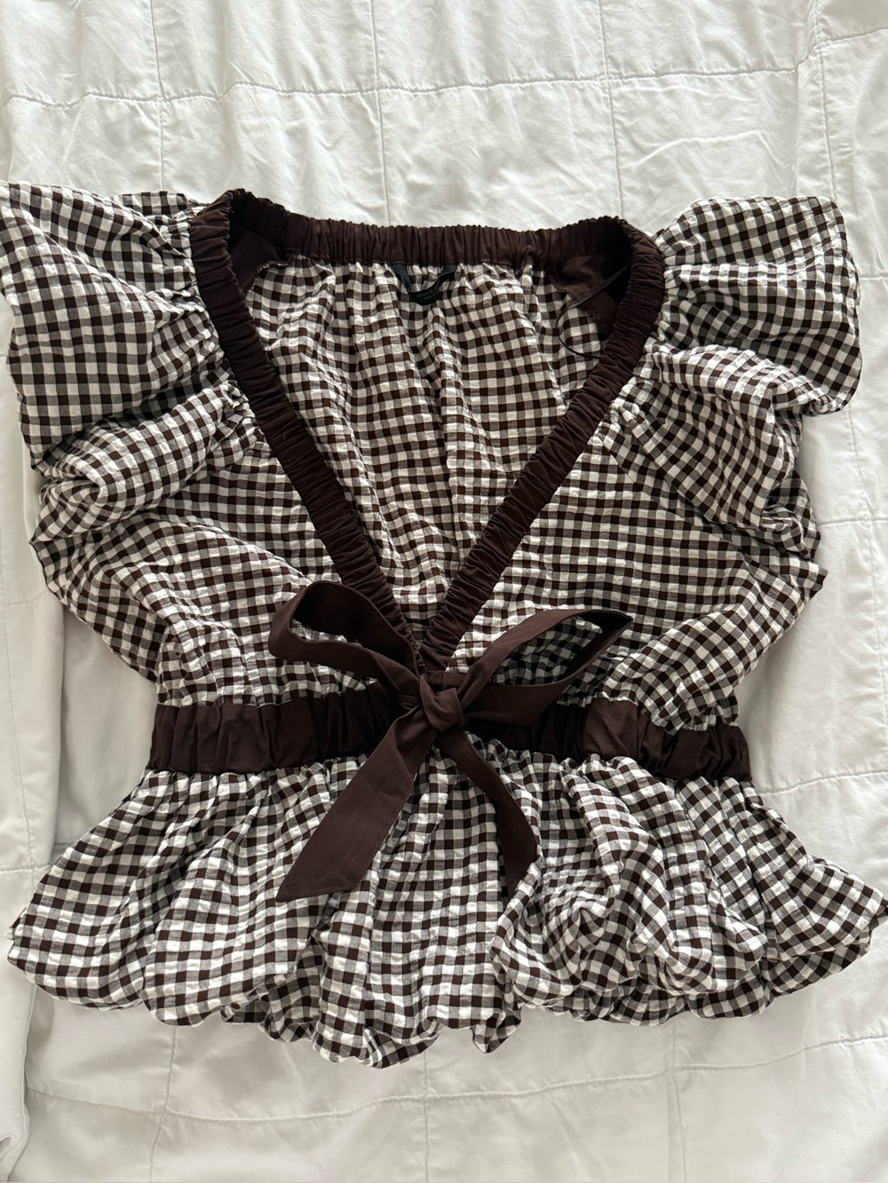 Zara Brown & White Gingham Top